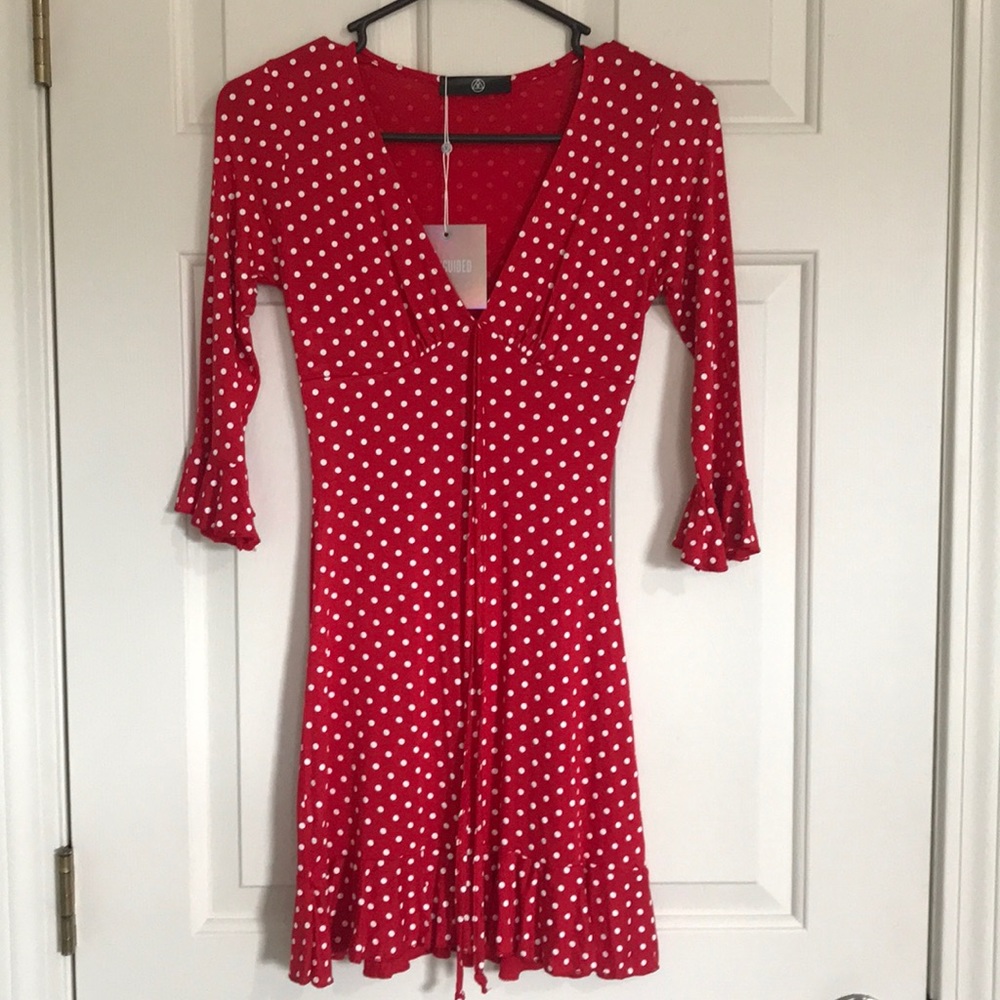 Misguided Red/White Polka dot Tea Dress New w Tags